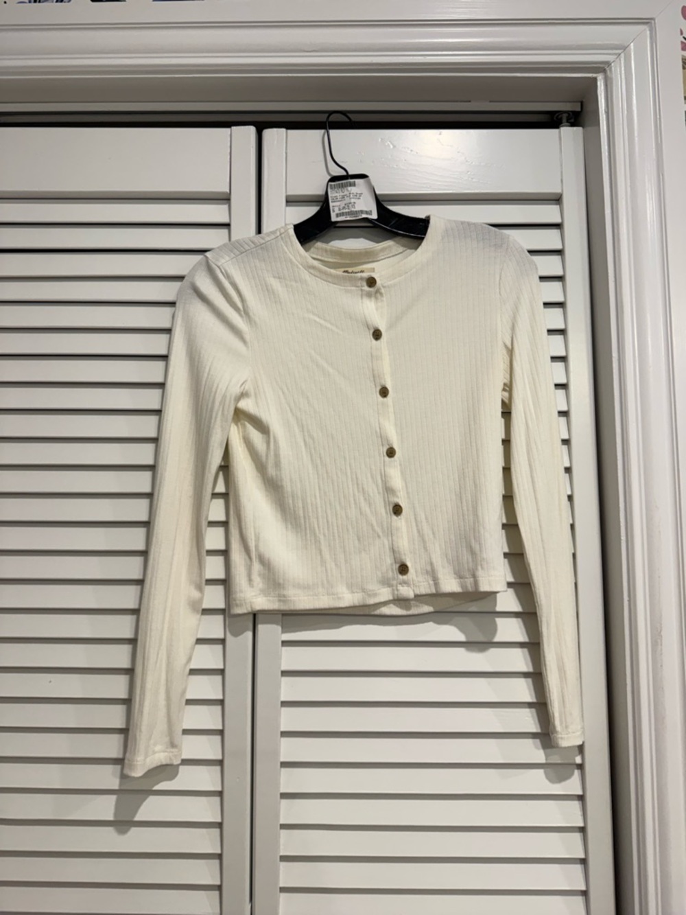 Madewell Cream Ribbed Button-Front Long-Sleeve Top